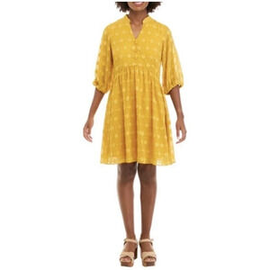 Sandra Darren Womens Gold Textured Babydoll Dress 8 Balloon Long Sleeve Lined
